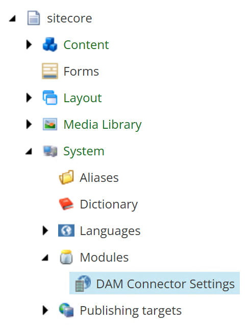 DAM Connector Settings item in Sitecore